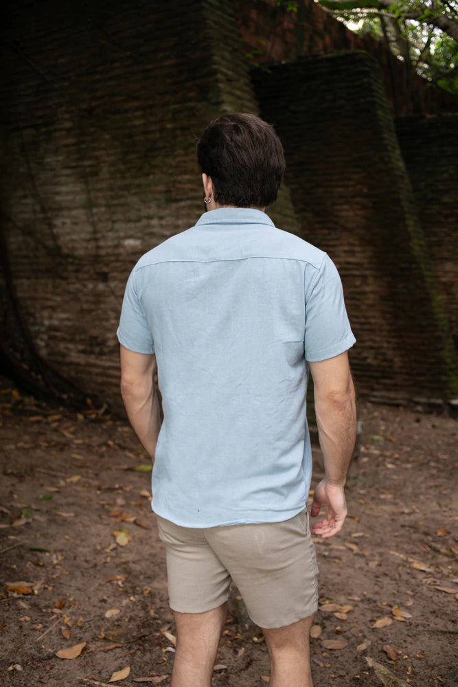 Camisa de Linho Azul Bebê