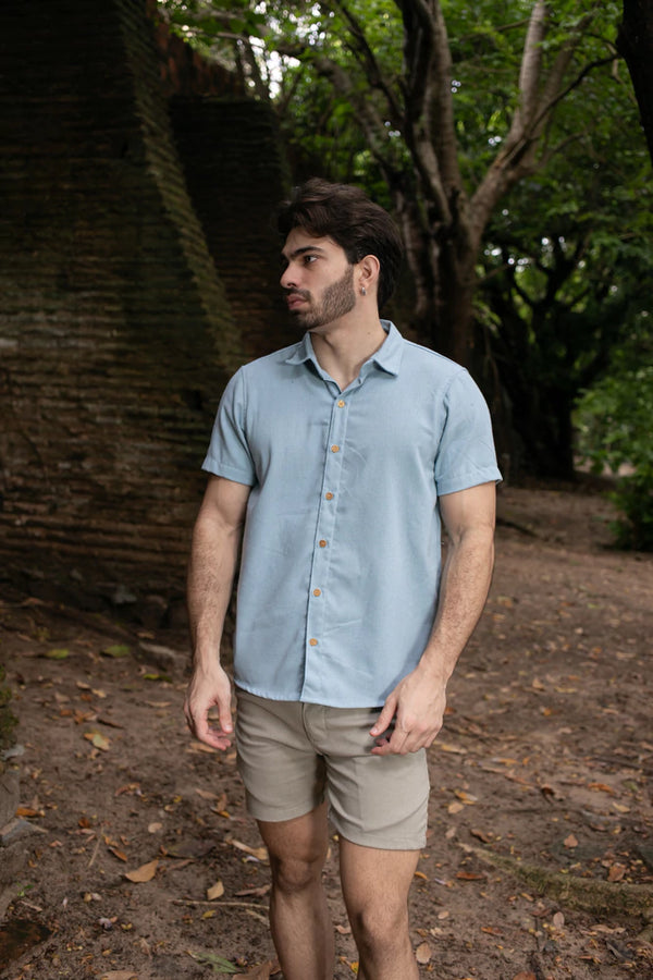 Camisa de Linho Azul Bebê