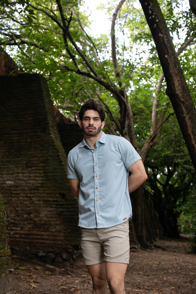 Camisa de Linho Azul Bebê