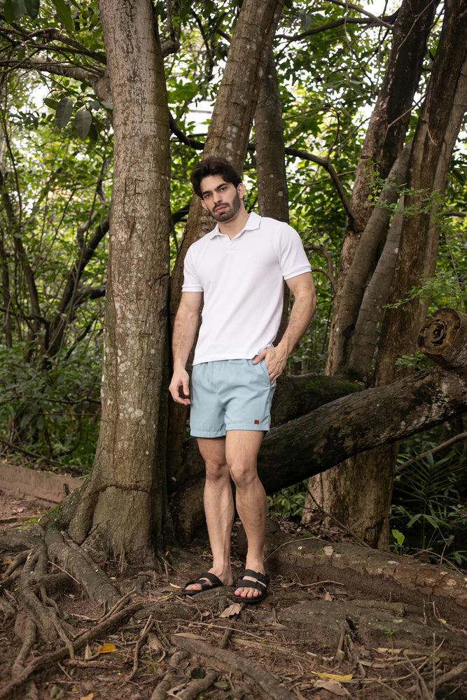 Short Azul Bebê em Linho Curto