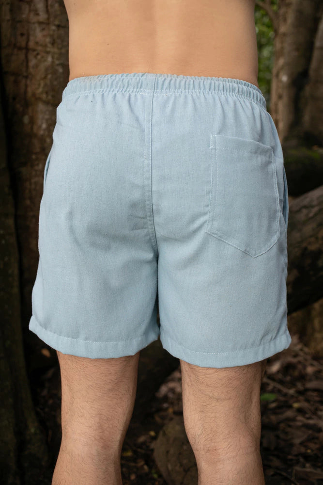 Short Azul Bebê em Linho Curto