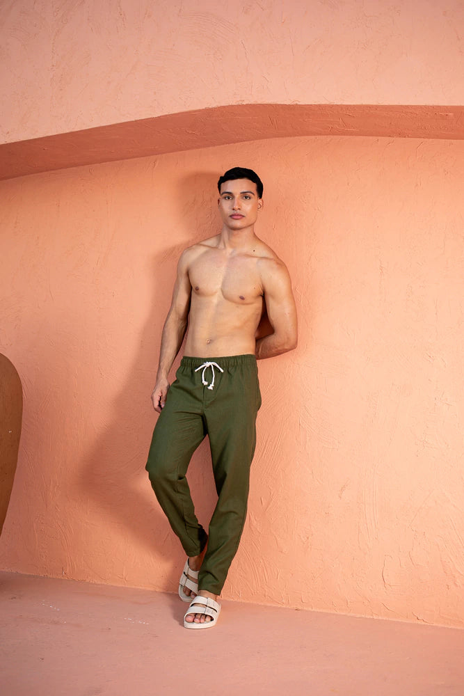 Calça Linho Slim Verde Militar