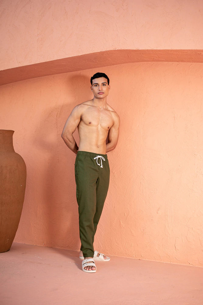 Calça Linho Slim Verde Militar