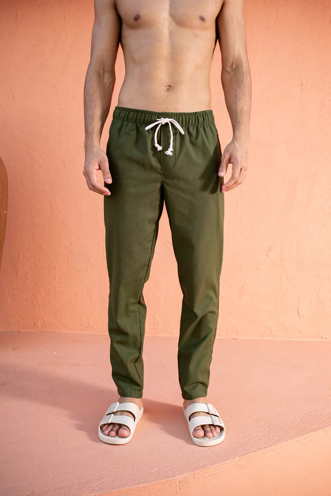 Calça Linho Slim Verde Militar