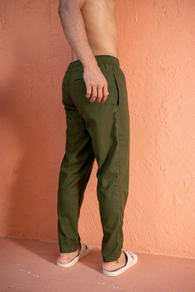 Calça Linho Slim Verde Militar