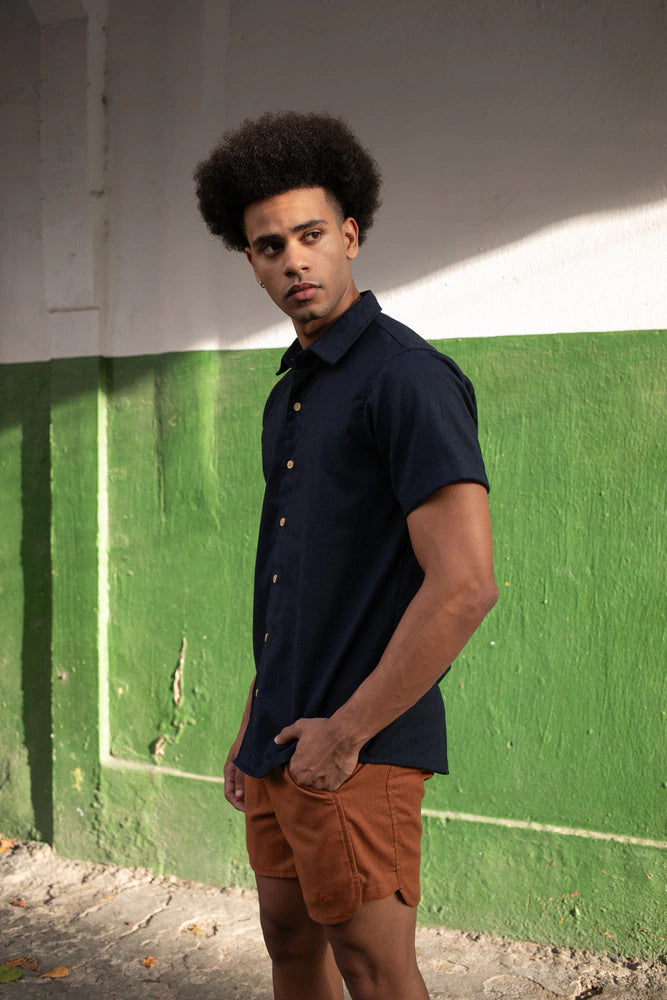 Camisa de Linho Azul Marinho