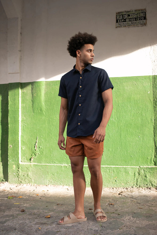 Camisa de Linho Azul Marinho