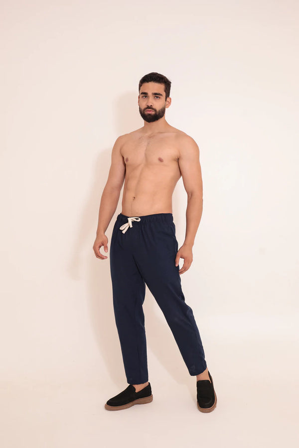 Calça Linho Slim Azul Marinho